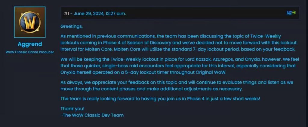 WOW Season of Discovery Phase 4 – Raid Lockouts and Exciting Changes